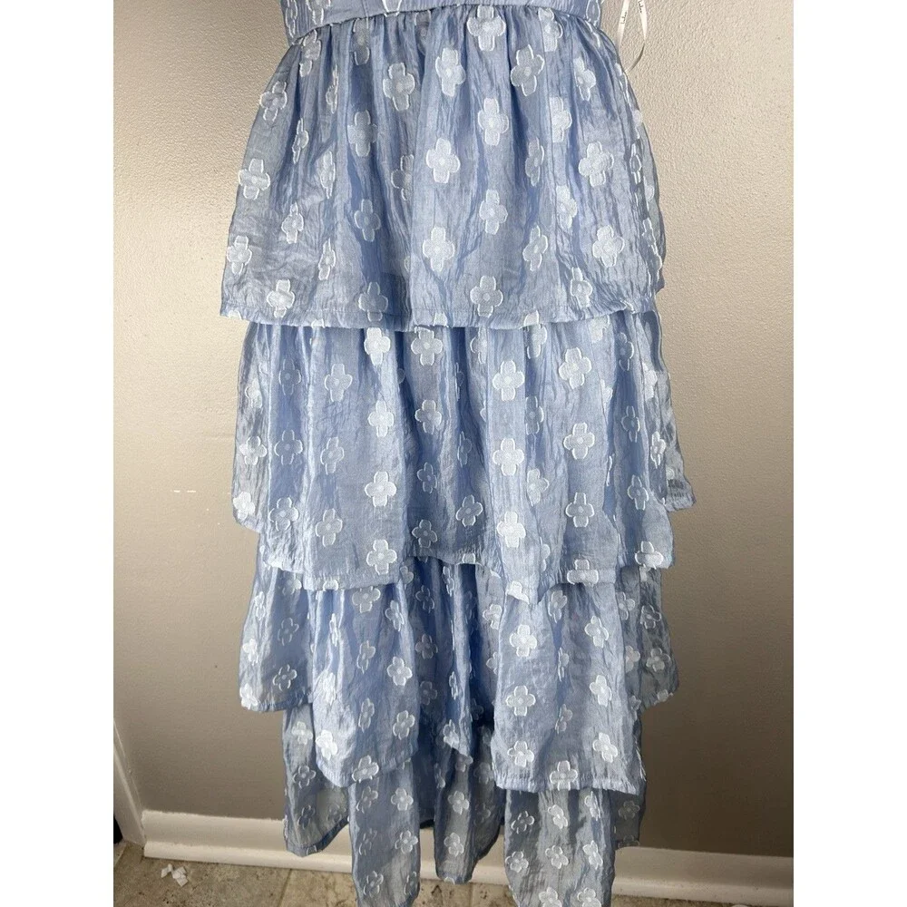 Lulus Gorgeous Excellence Light Blue Tiered Midi Floral Burnout Corset Size XS - Picture 5 of 11